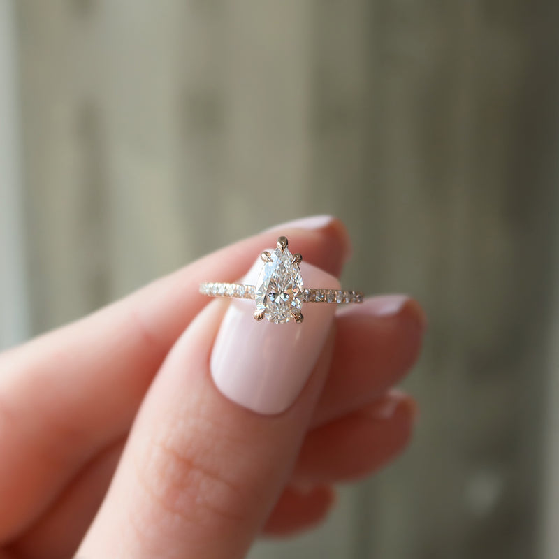1.0 - 3.50 CT Pear Lab Grown Diamond Hidden Halo Setting Engagement Ring
