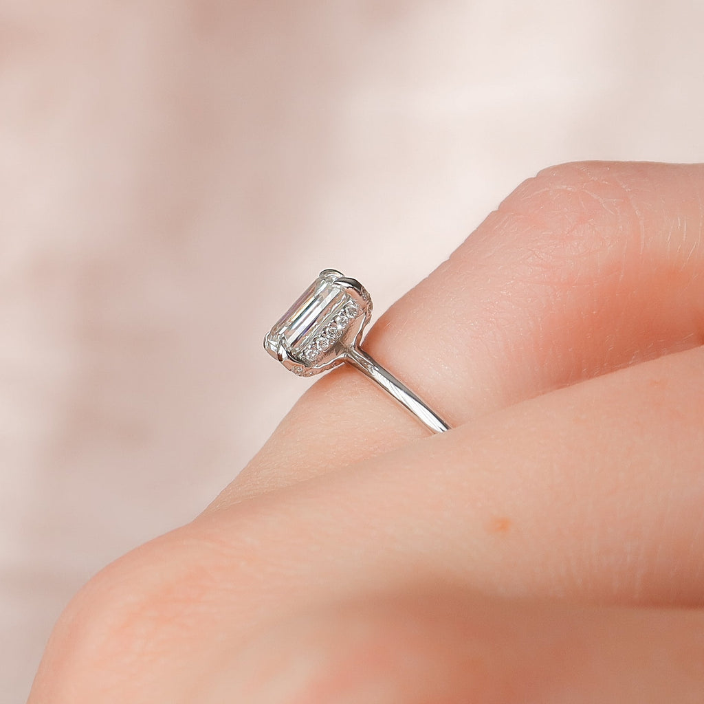 Emerald Cut Lab Grown Diamond Hidden Halo Engagement Ring – 1.0 - 3.50 CT