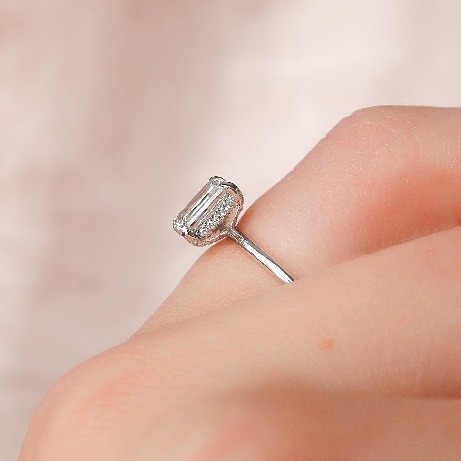 Emerald Cut Lab Grown Diamond Hidden Halo Engagement Ring – 1.0 - 3.50 CT