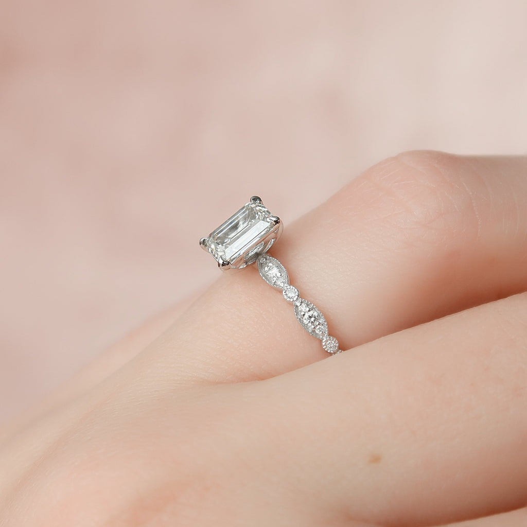 Elegant Emerald Lab Grown Diamond Milgrain Engagement Ring – 1.0 - 3.50 CT