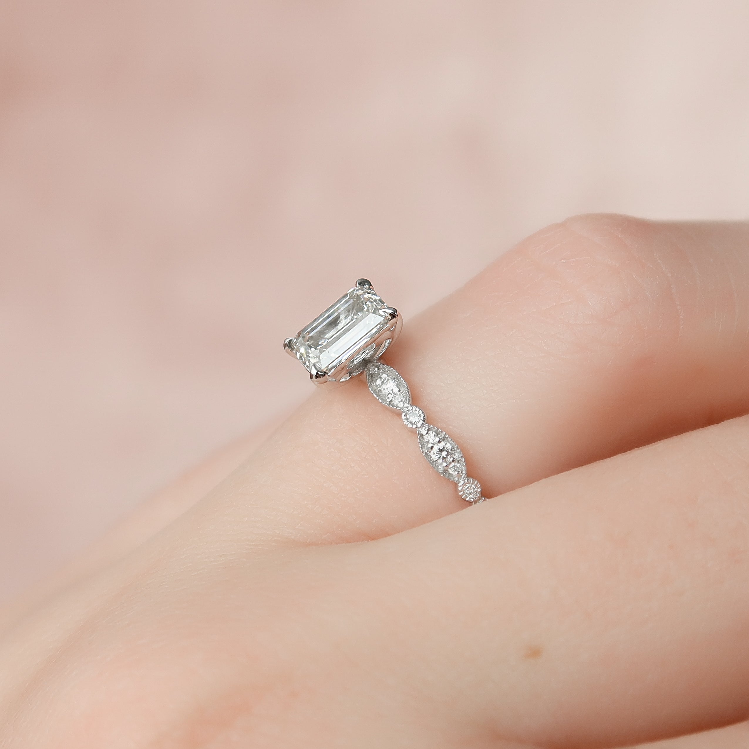 Elegant Emerald Lab Grown Diamond Milgrain Engagement Ring – 1.0 - 3.50 CT