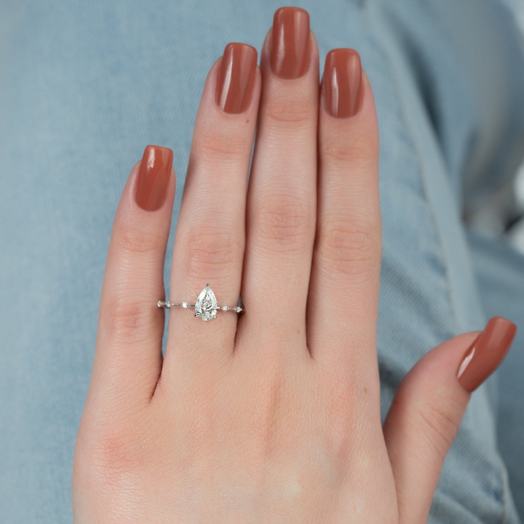 1.0 - 3.50 CT Dainty Pear Lab Grown Diamond Engagement Ring
