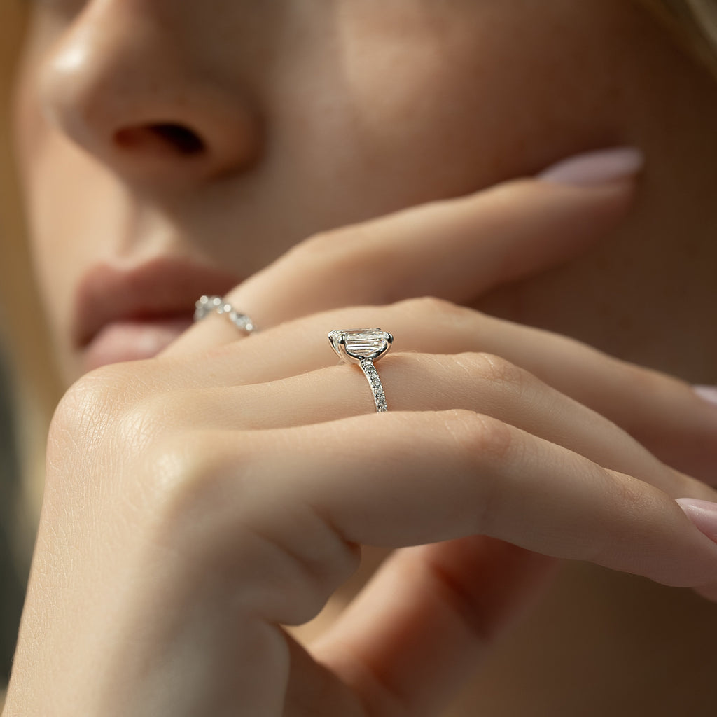 1.0 - 3.50 CT Pavé Emerald Lab Grown Diamond Engagement Ring