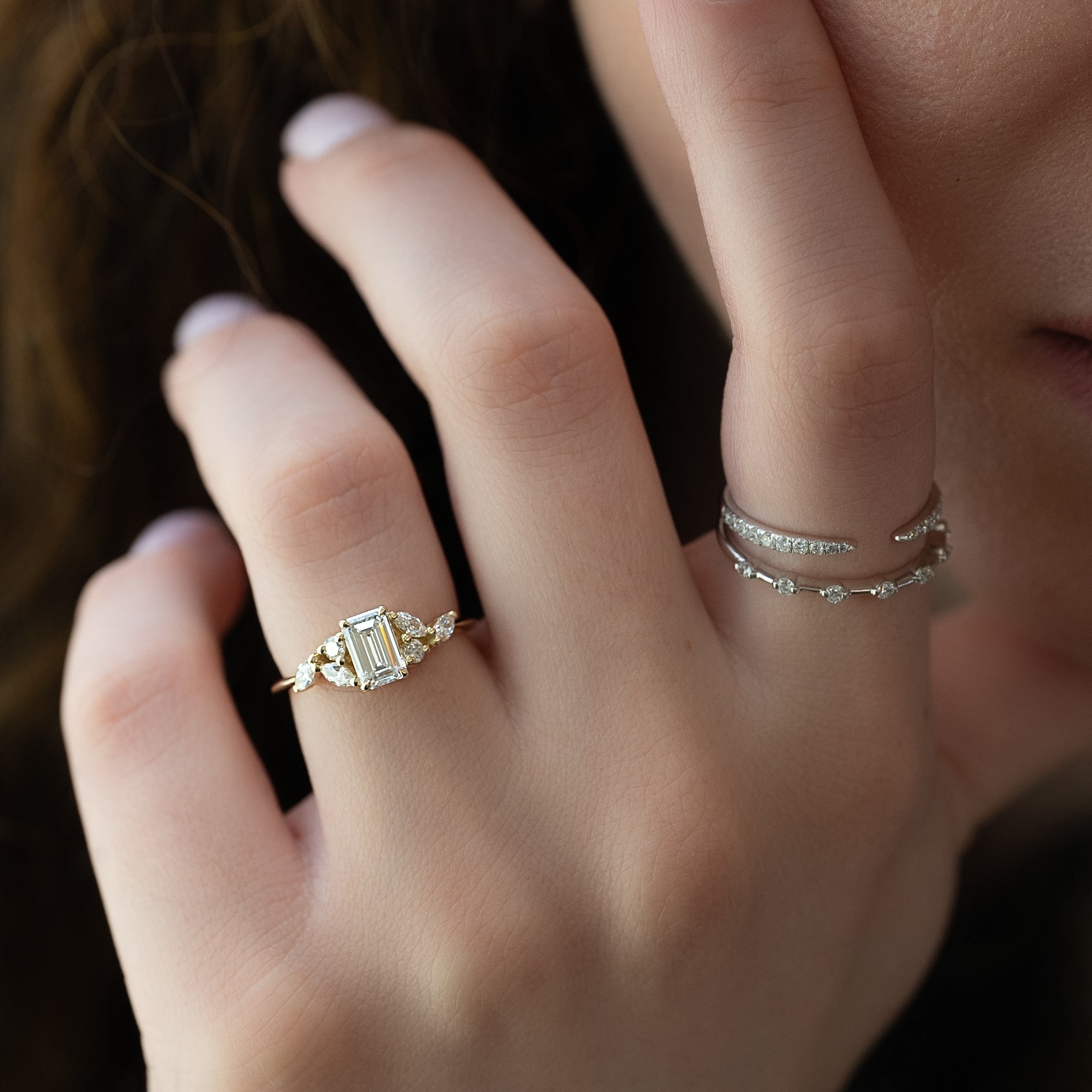 1.0 - 3.50 CT Cluster Emerald Lab Grown Diamond Engagement Ring