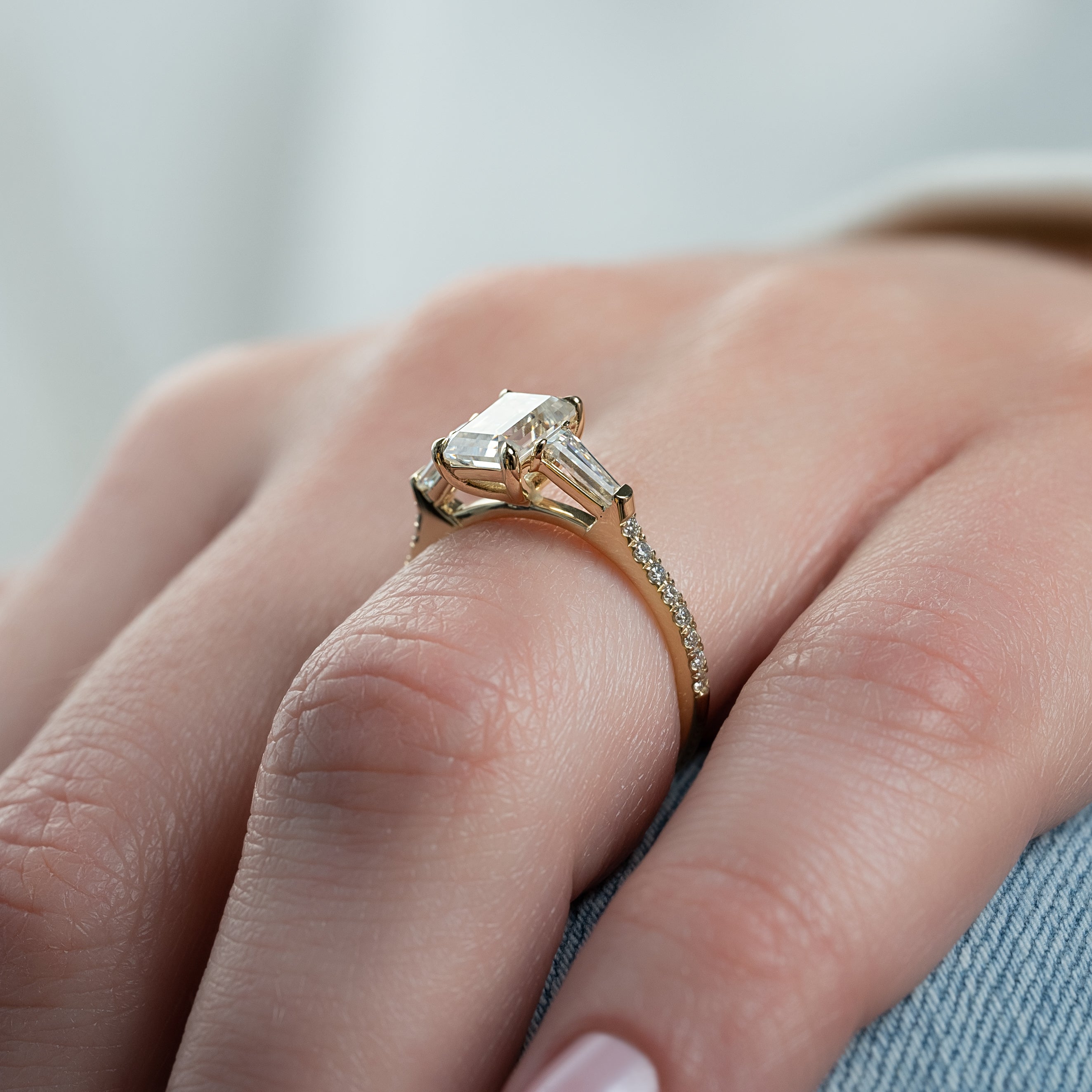 1.0 - 3.50 CT Emerald Cut Lab Grown Diamond Pavé Engagement Ring