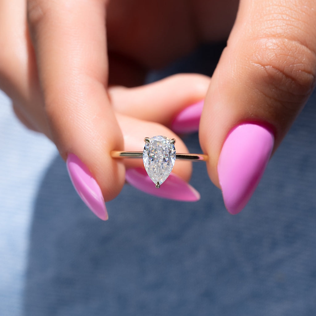 1.0 - 3.50 CT Solitaire Pear Lab Grown Diamond Engagement Ring