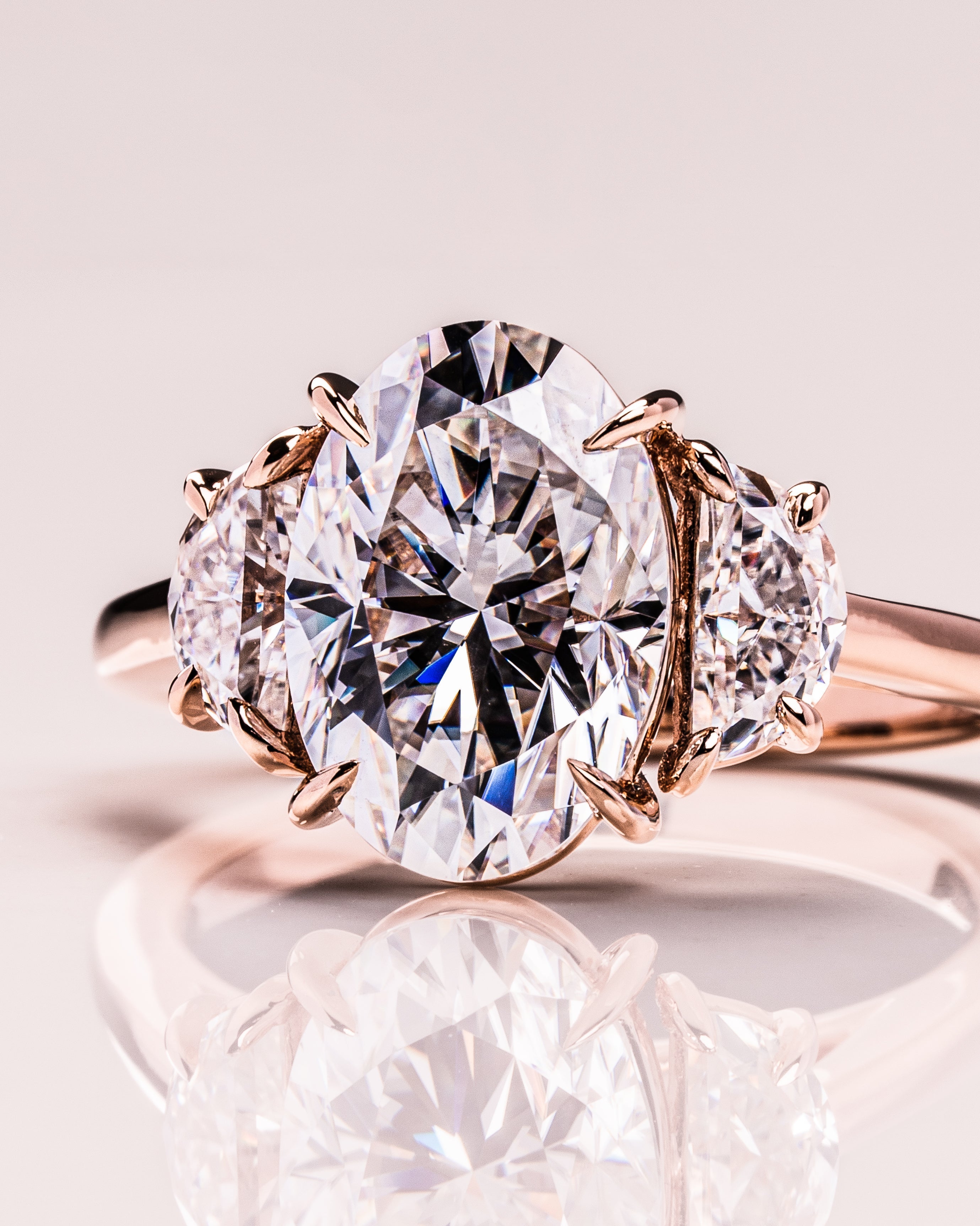 1.0 - 3.50 CT Three Stone Oval Lab Grown Diamond Engagement Ring