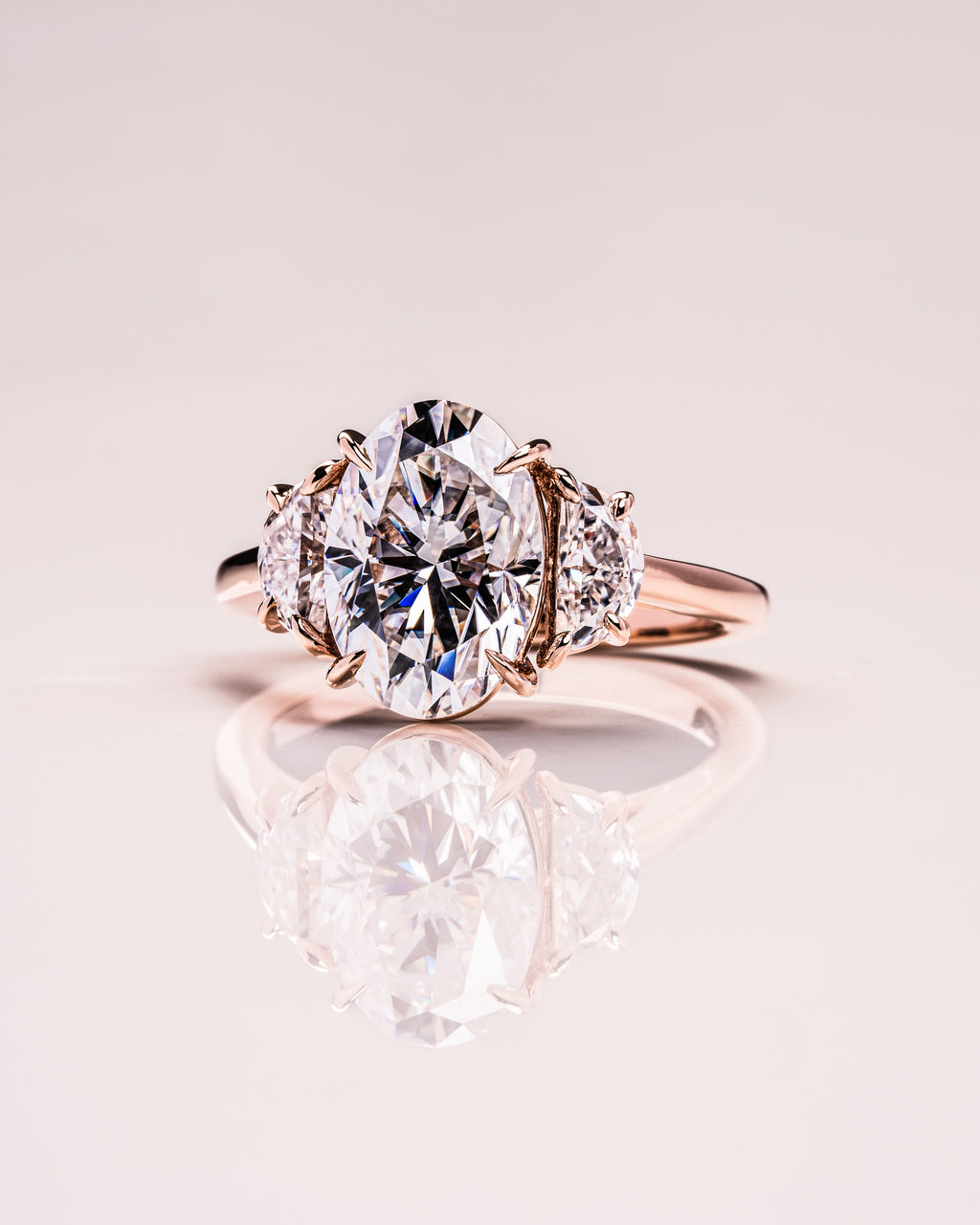 1.0 - 3.50 CT Three Stone Oval Lab Grown Diamond Engagement Ring