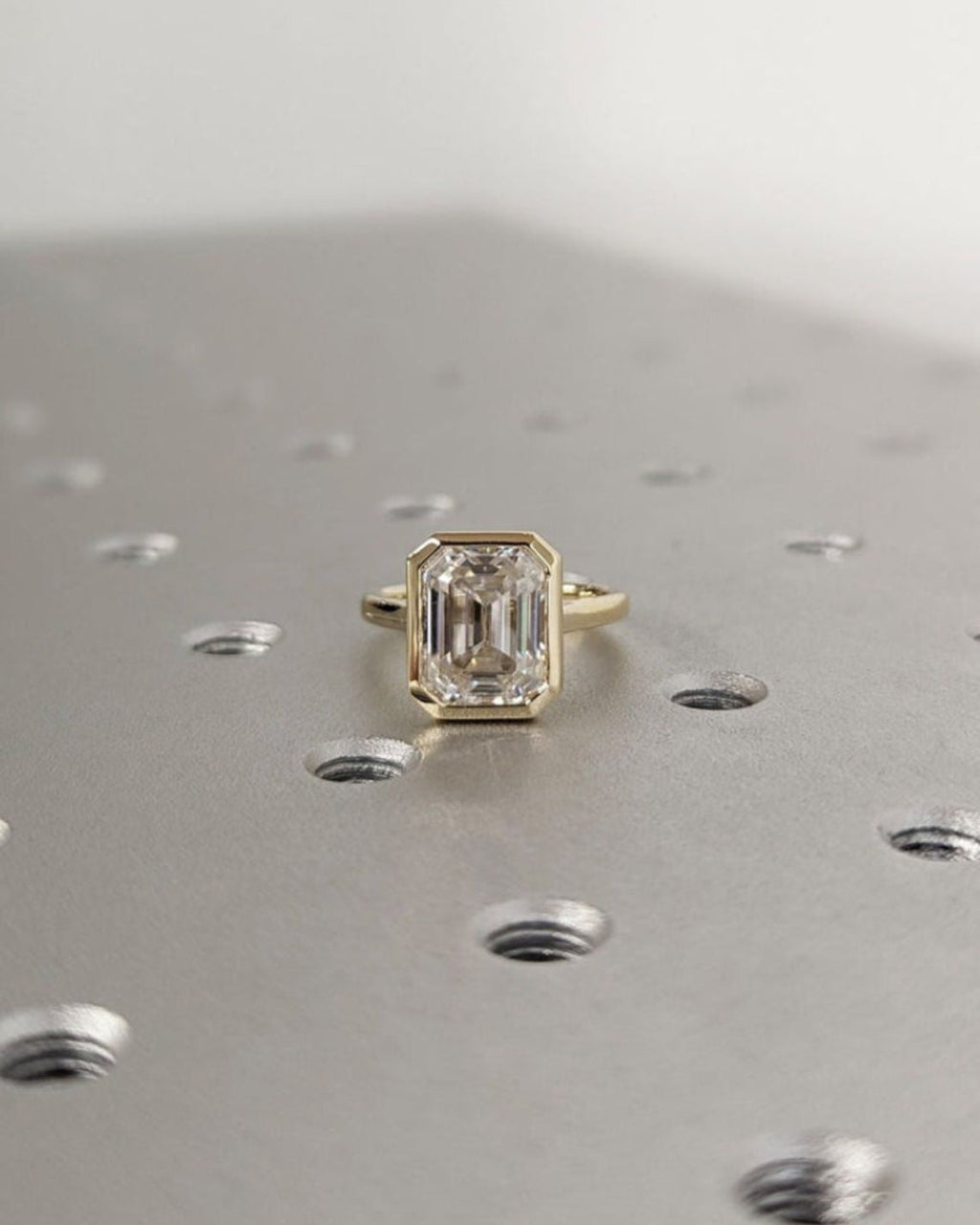 Emerald Lab Grown Diamond Bezel Solitaire Setting Engagement Ring