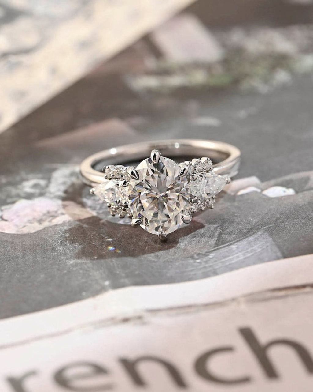 Elegant Oval Lab Grown Diamond Cluster Engagement Ring