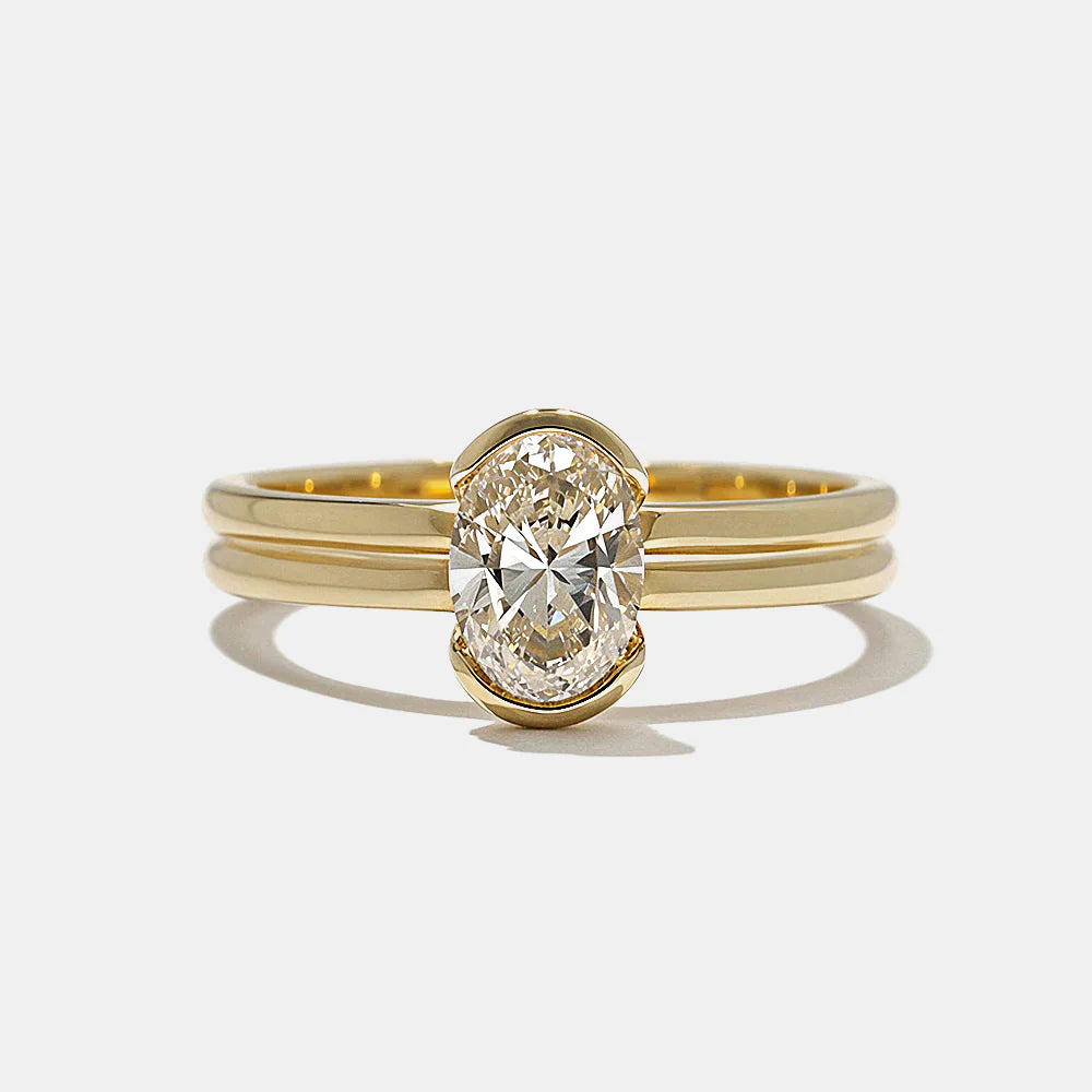 Half Bezel Oval Lab Grown Diamond Engagement Ring