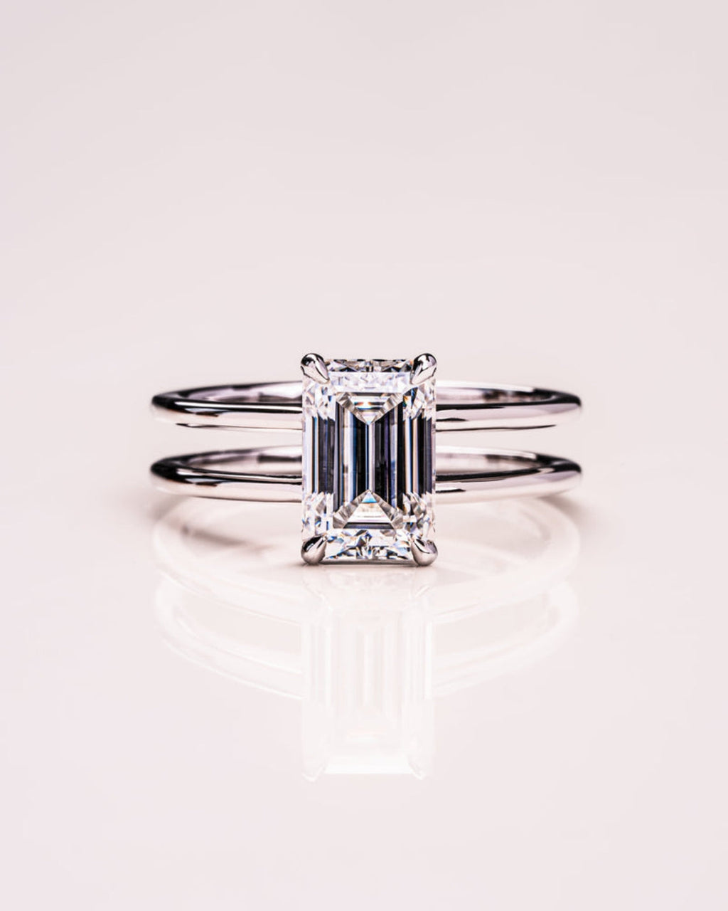 Emerald Lab Grown Diamond Double Band Setting Engagement Ring