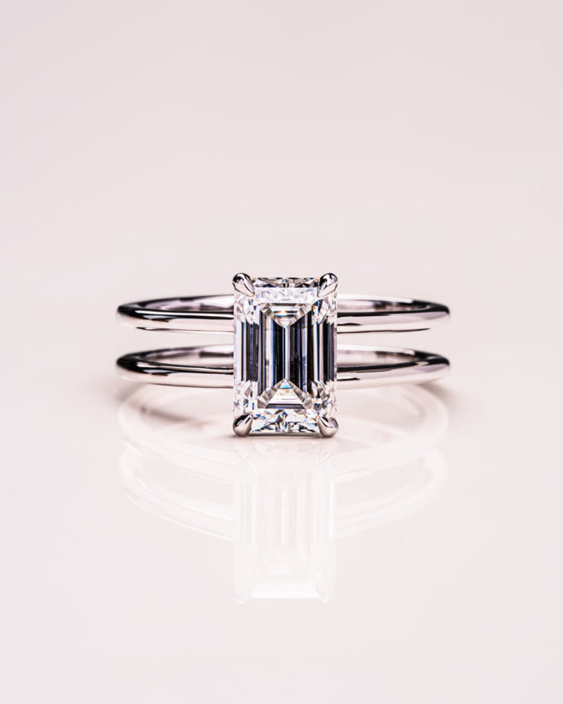 Emerald Lab Grown Diamond Double Band Setting Engagement Ring