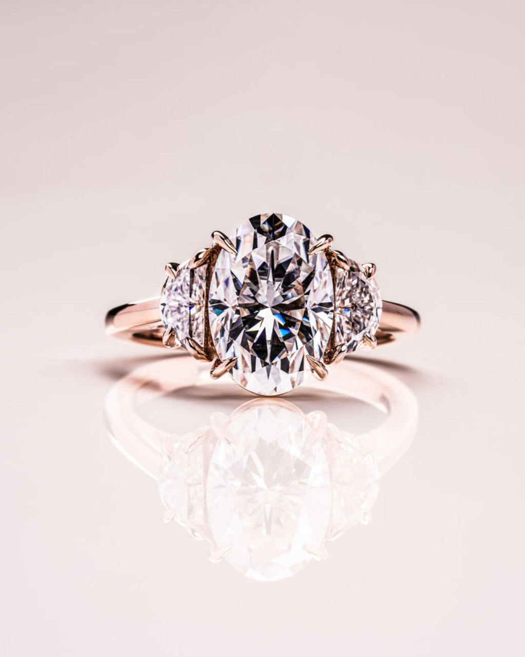 Three Stone Oval Lab Grown Diamond Engagement Ring