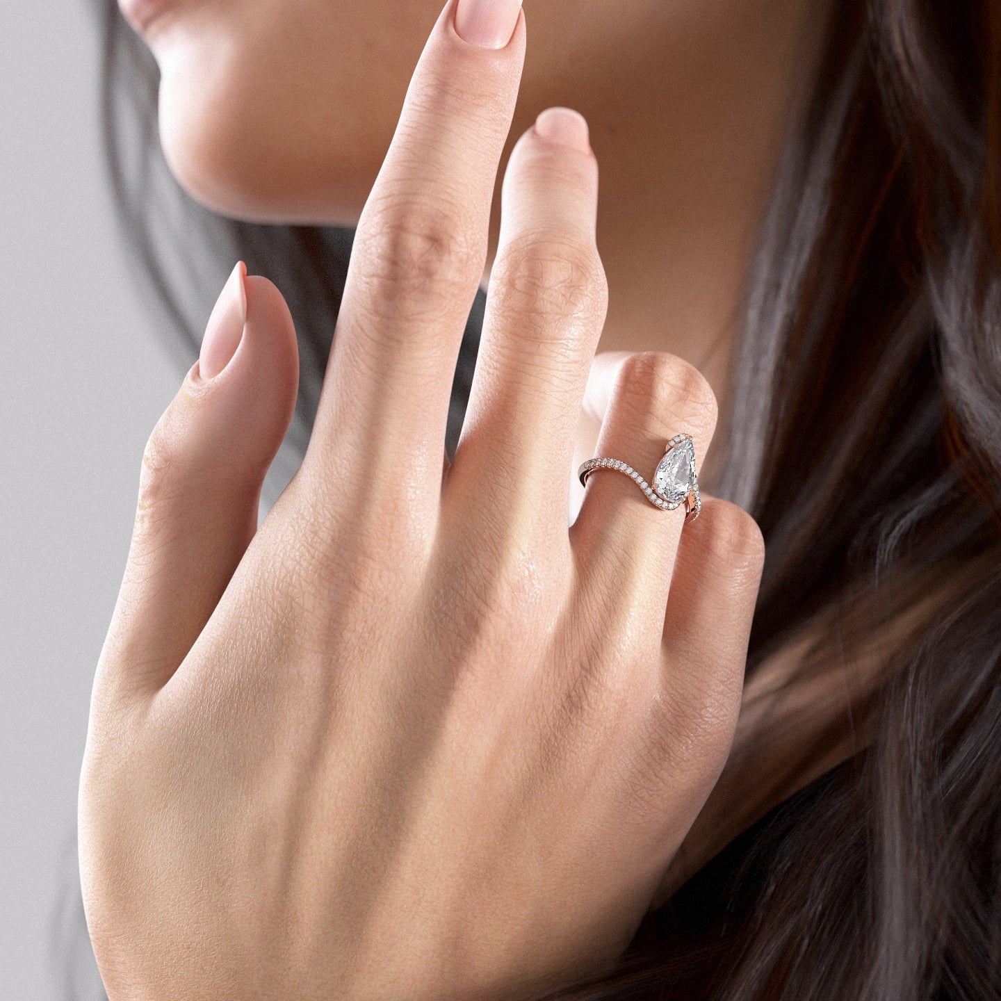 1.0 - 3.50 CT Pear Cut Lab Grown Diamond Bypass Engagement Ring