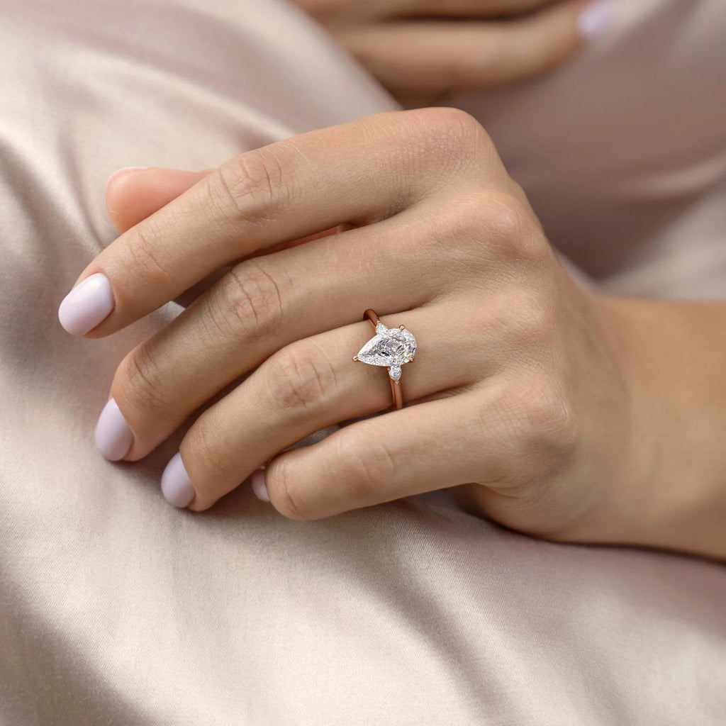 1.0 - 3.50 CT Pear Cut Lab Grown Diamond Three Stone Engagement Ring