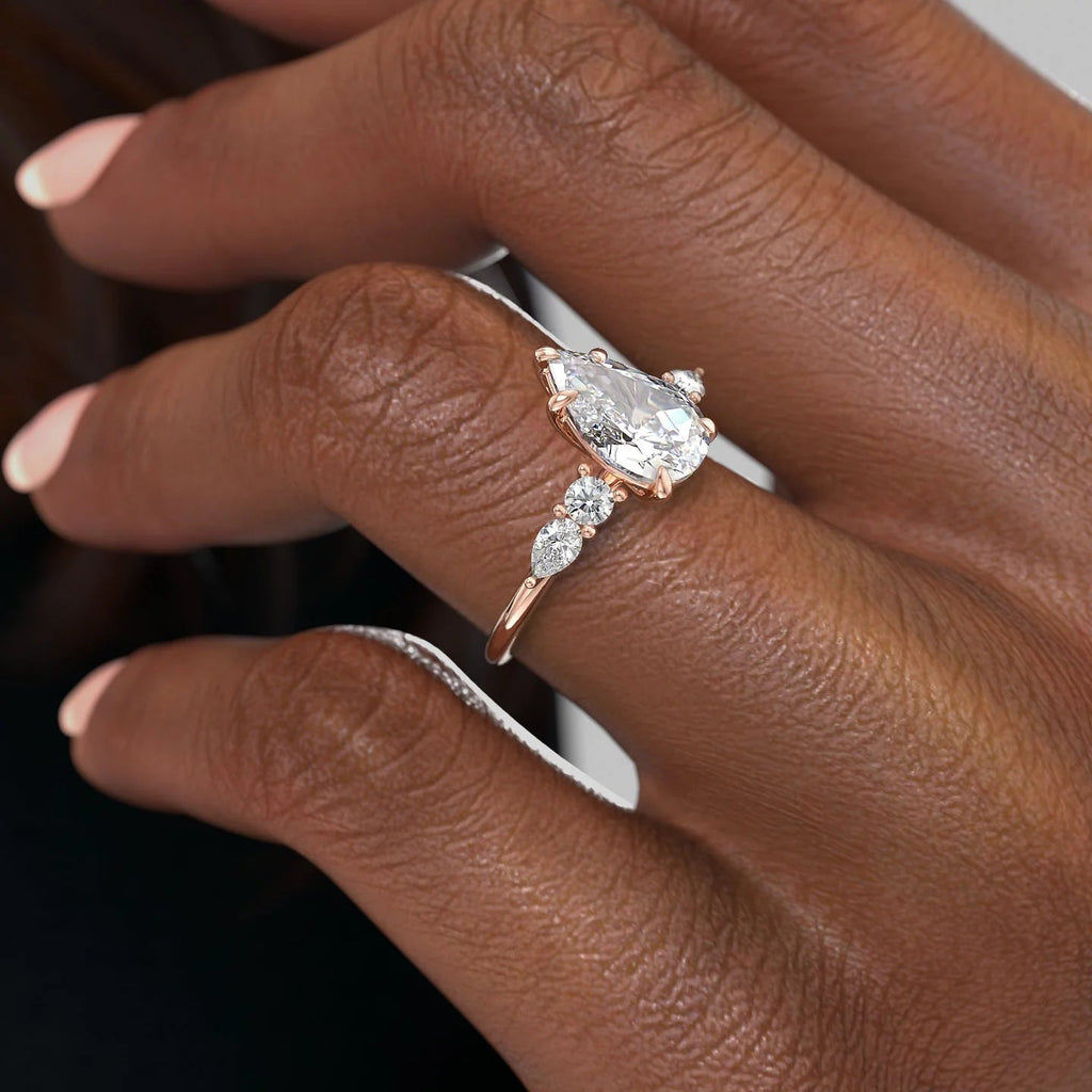 Elegant Pear Lab Grown Diamond Five Stone Engagement Ring – 1.0 - 3.50 CT