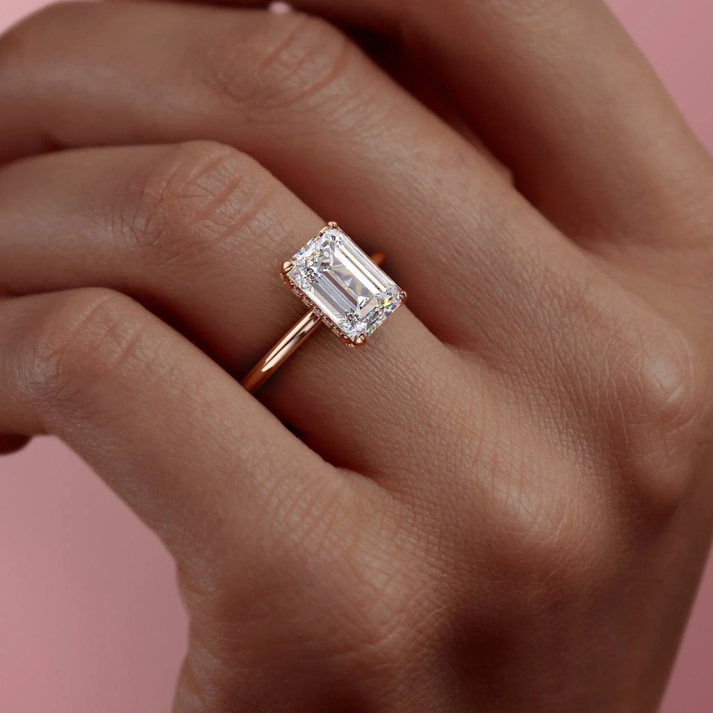 Emerald Cut Lab Grown Diamond Hidden Halo Engagement Ring – 1.0 - 3.50 CT