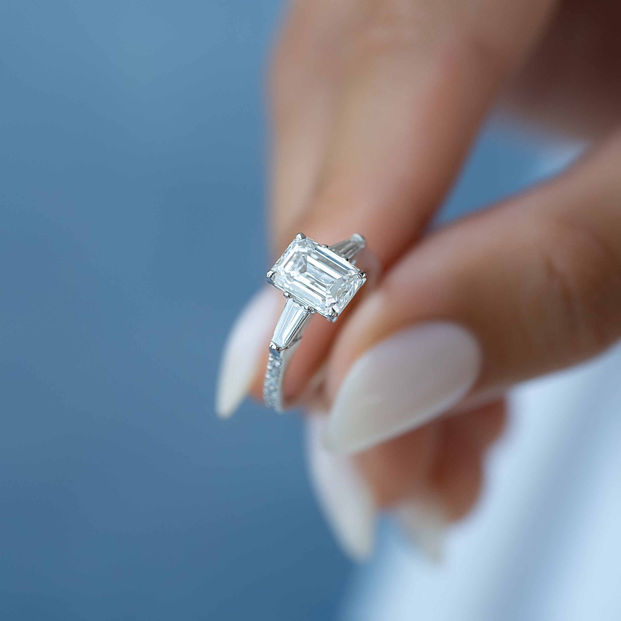 1.0 - 3.50 CT Emerald Cut Lab Grown Diamond Pavé Engagement Ring