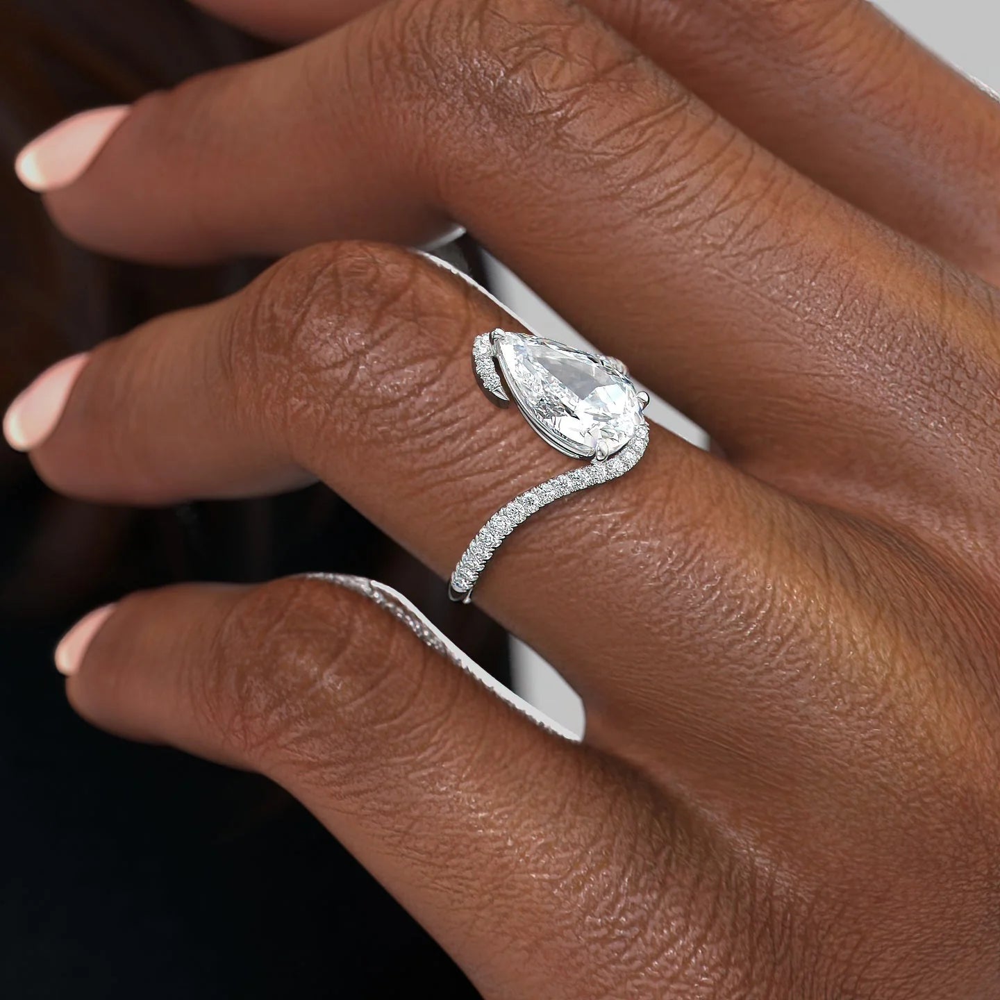 1.0 - 3.50 CT Pear Cut Lab Grown Diamond Bypass Engagement Ring