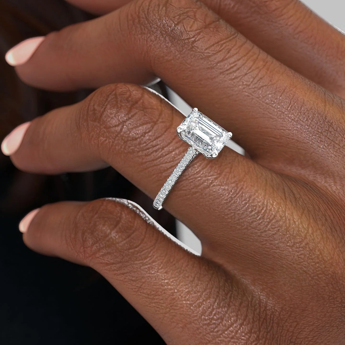 1.0 - 3.50 CT Emerald Lab Grown Diamond Pavé Setting Engagement Ring