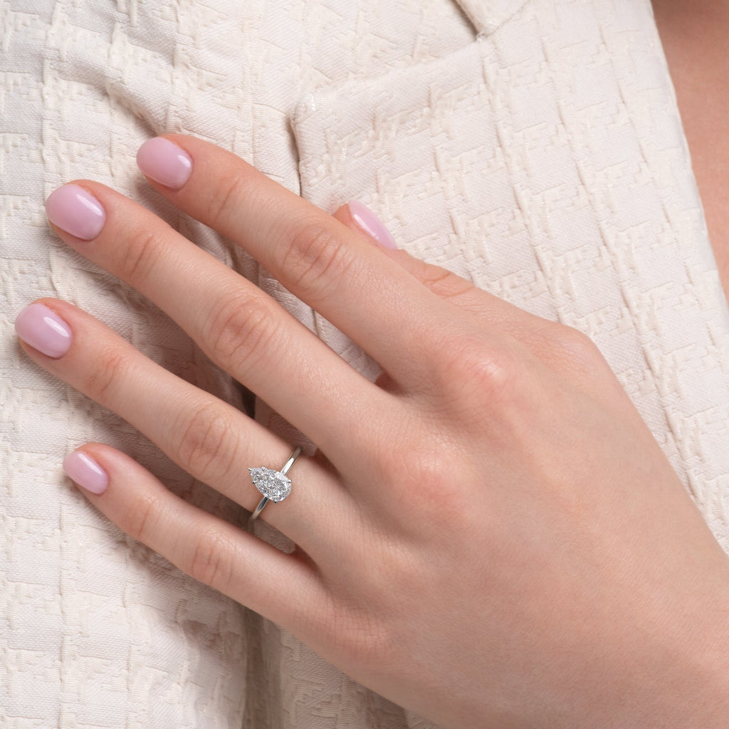 Pear Cut Lab Grown Diamond Hidden Halo Engagement Ring – 1.0 - 3.50 CT