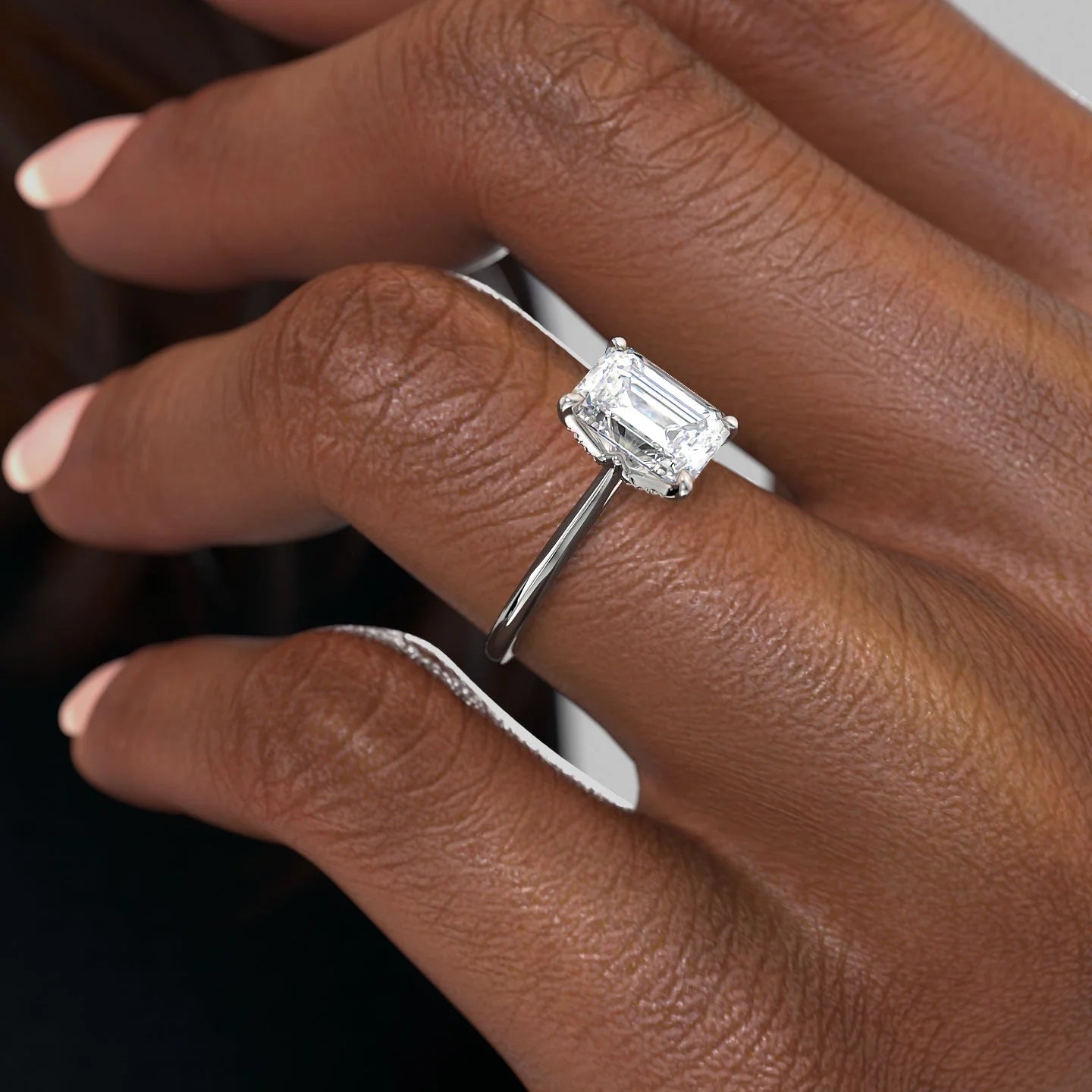1.0 - 3.50 CT Hidden Halo Emerald Lab Grown Diamond Engagement Ring