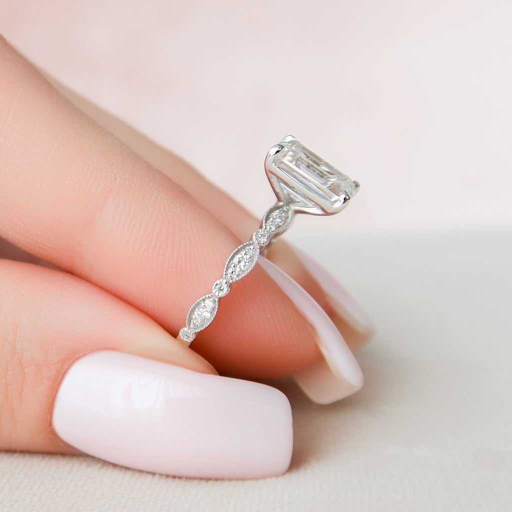 Elegant Emerald Lab Grown Diamond Milgrain Engagement Ring – 1.0 - 3.50 CT