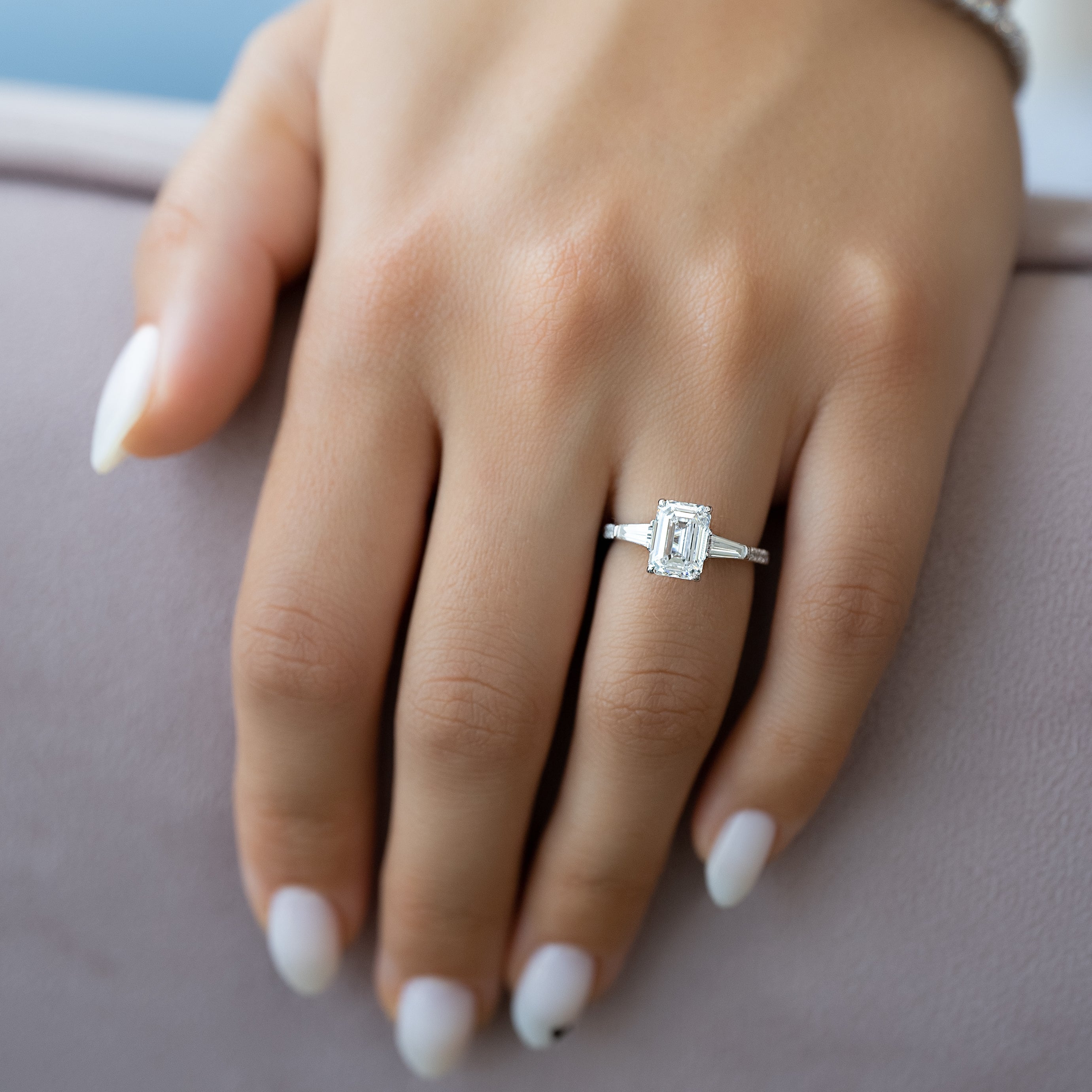 1.0 - 3.50 CT Emerald Cut Lab Grown Diamond Pavé Engagement Ring