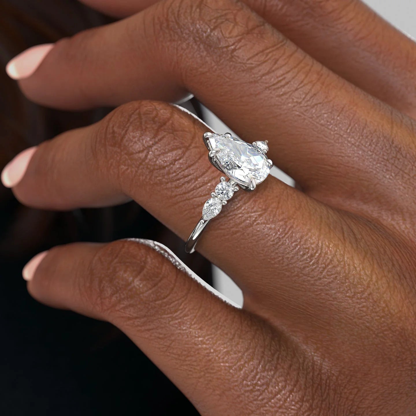 Elegant Pear Lab Grown Diamond Five Stone Engagement Ring – 1.0 - 3.50 CT