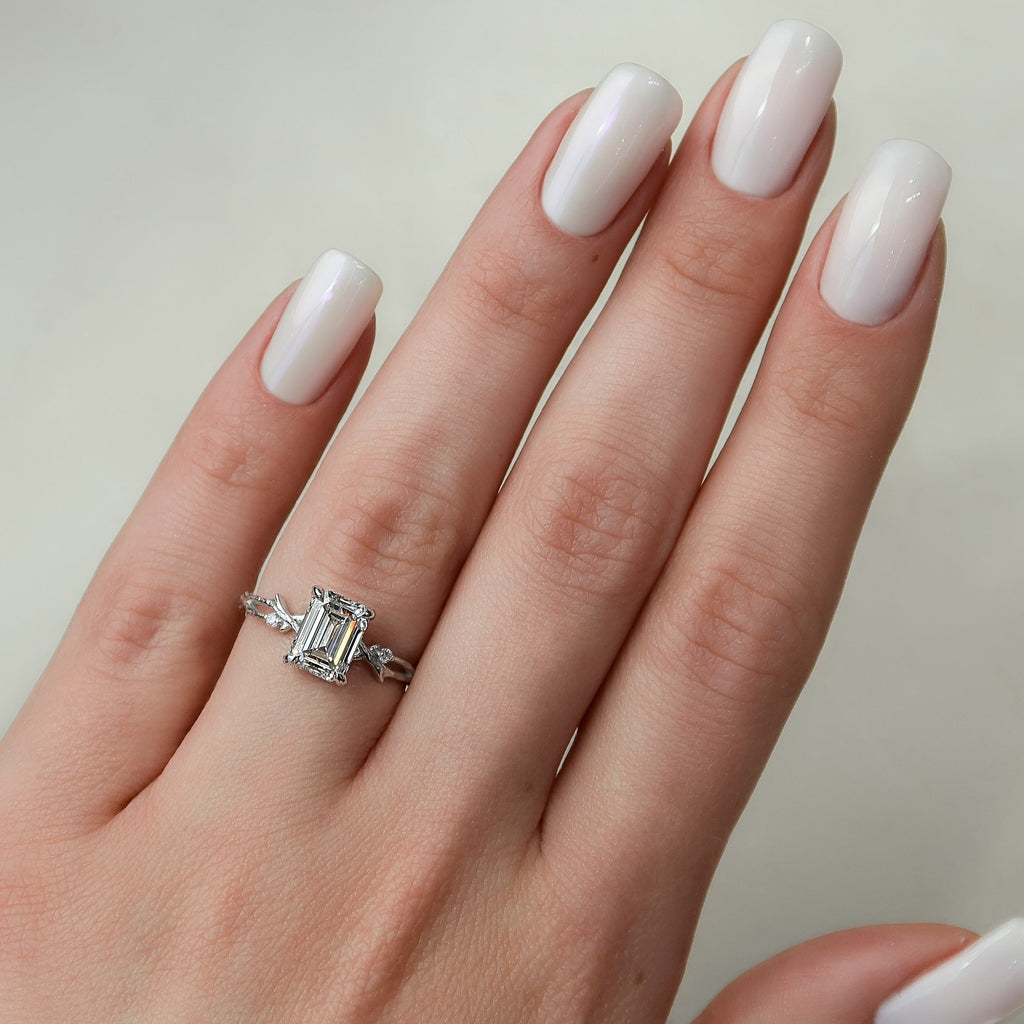1.0 - 3.50 CT Emerald Cut Lab Grown Diamond Twig Engagement Ring