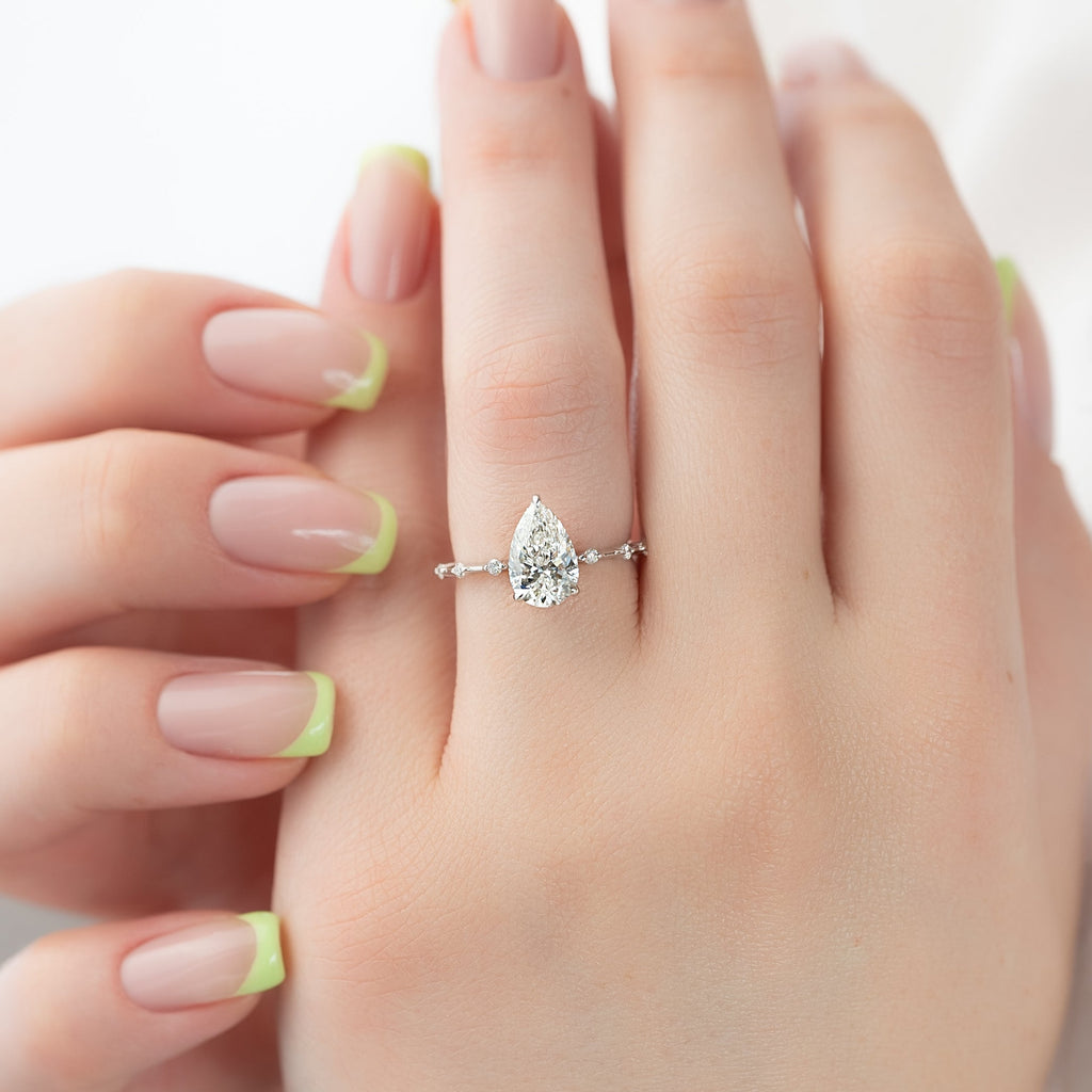 1.0 - 3.50 CT Dainty Pear Lab Grown Diamond Engagement Ring