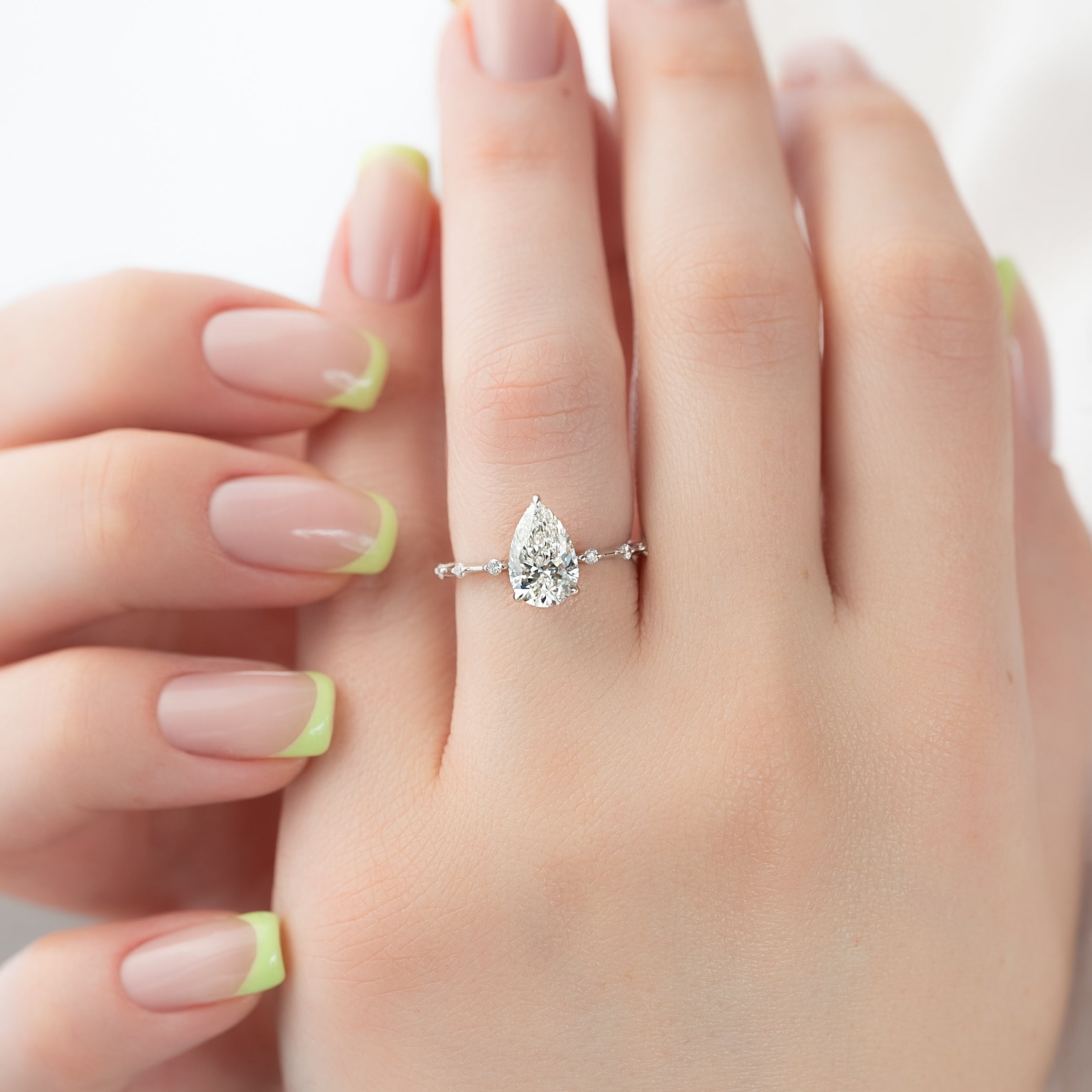 1.0 - 3.50 CT Dainty Pear Lab Grown Diamond Engagement Ring