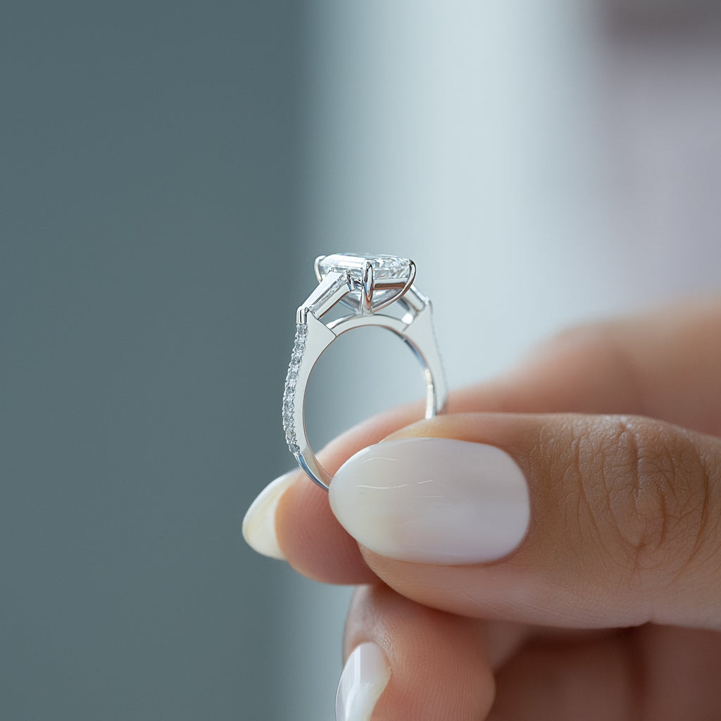 1.0 - 3.50 CT Emerald Cut Lab Grown Diamond Pavé Engagement Ring