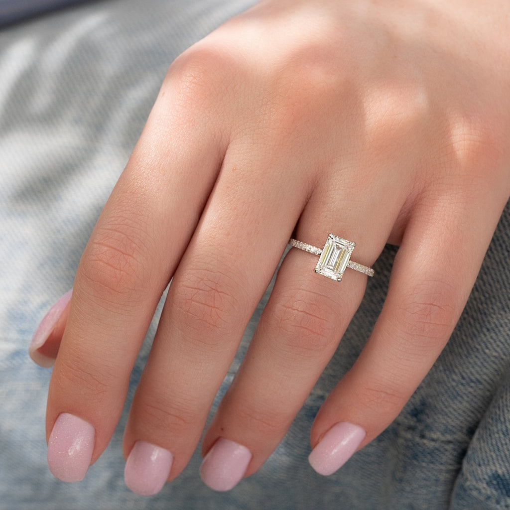 Emerald Cut Lab Grown Diamond Hidden Halo Engagement Ring – 1.0 - 3.50 CT