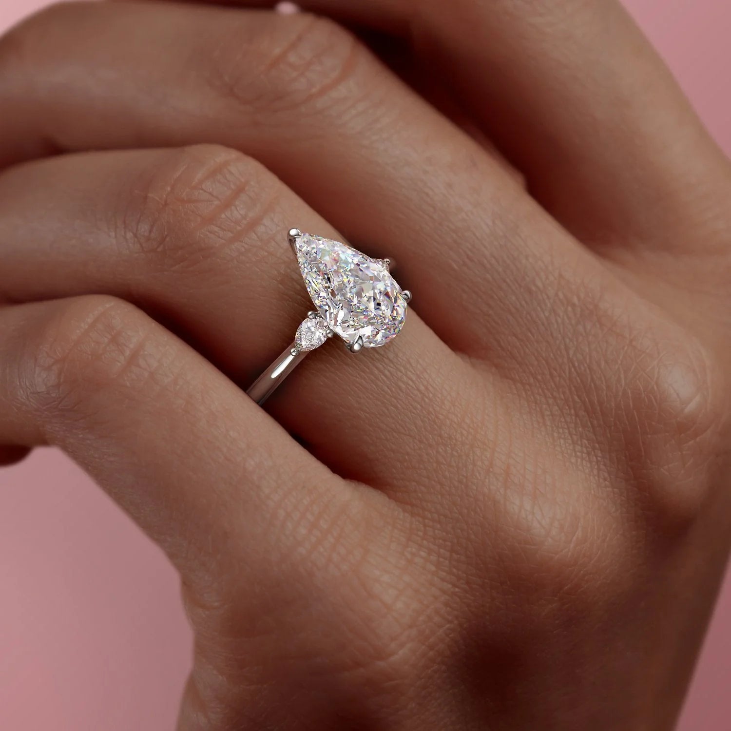 1.0 - 3.50 CT Pear Cut Lab Grown Diamond Three Stone Engagement Ring