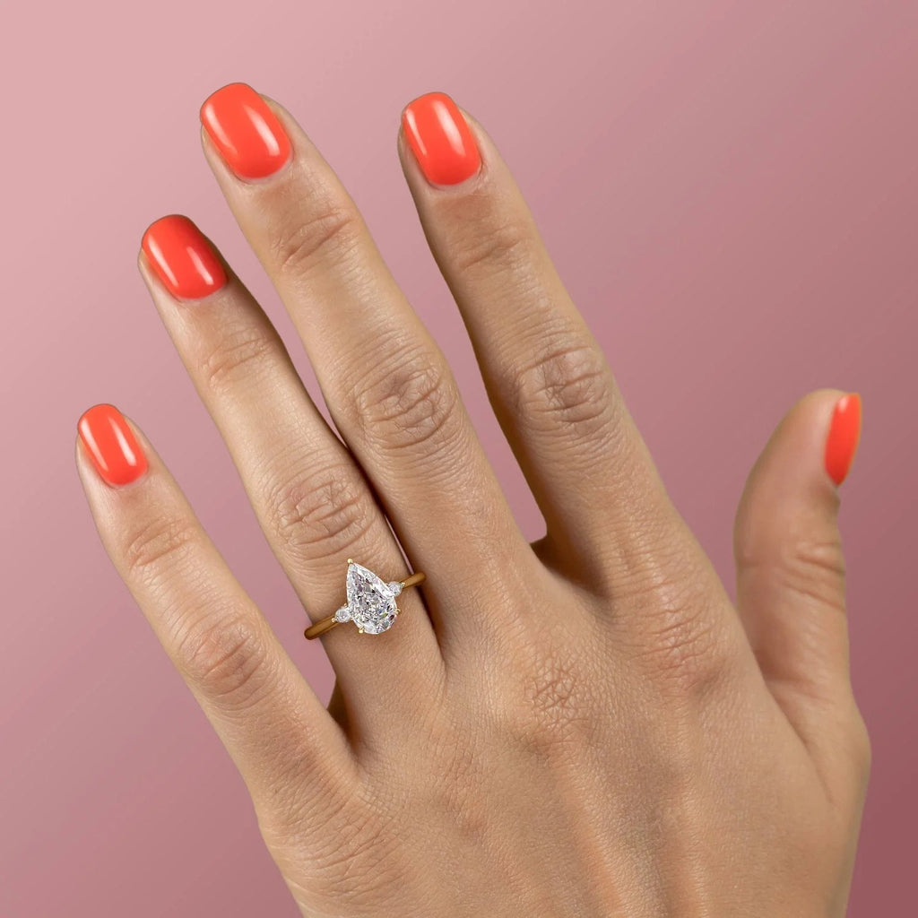 1.0 - 3.50 CT Pear Cut Lab Grown Diamond Three Stone Engagement Ring