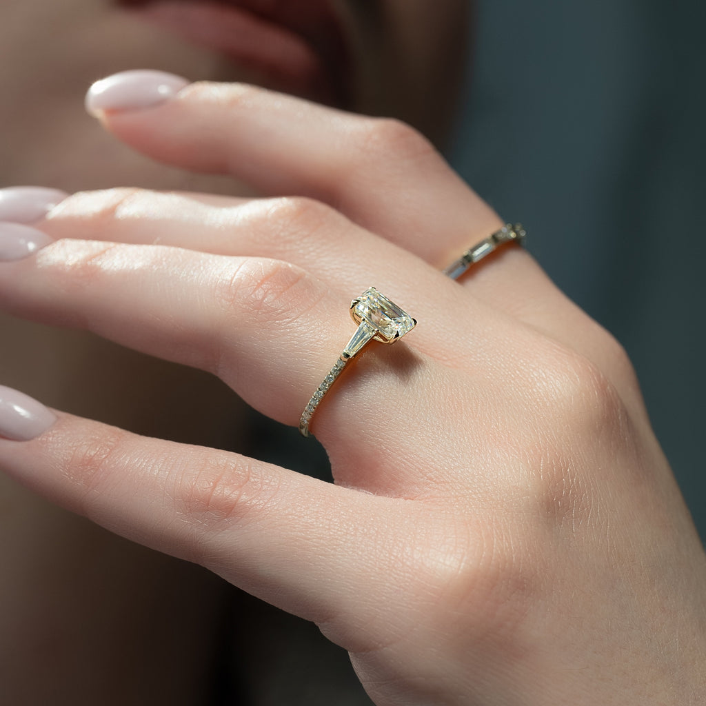 1.0 - 3.50 CT Emerald Cut Lab Grown Diamond Pavé Engagement Ring