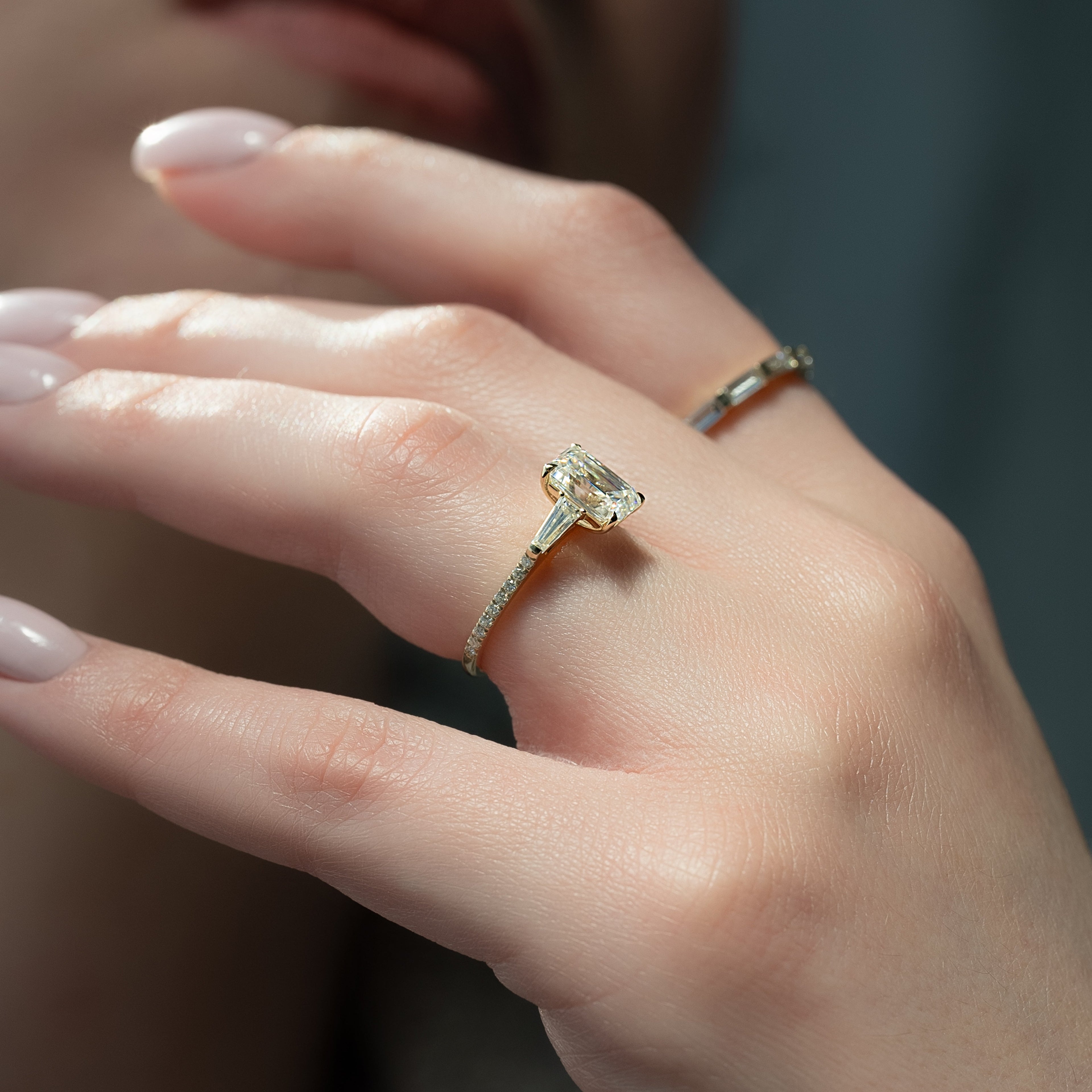 1.0 - 3.50 CT Emerald Cut Lab Grown Diamond Pavé Engagement Ring