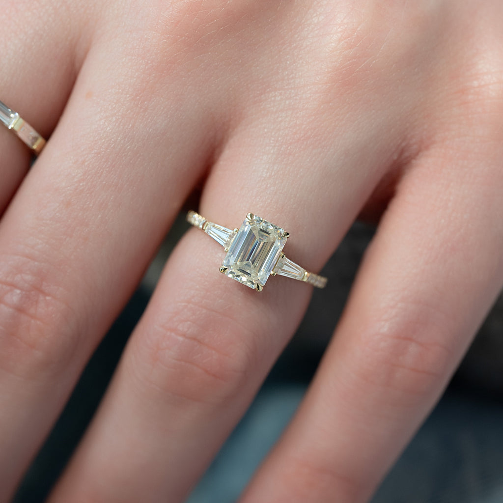 1.0 - 3.50 CT Emerald Cut Lab Grown Diamond Pavé Engagement Ring