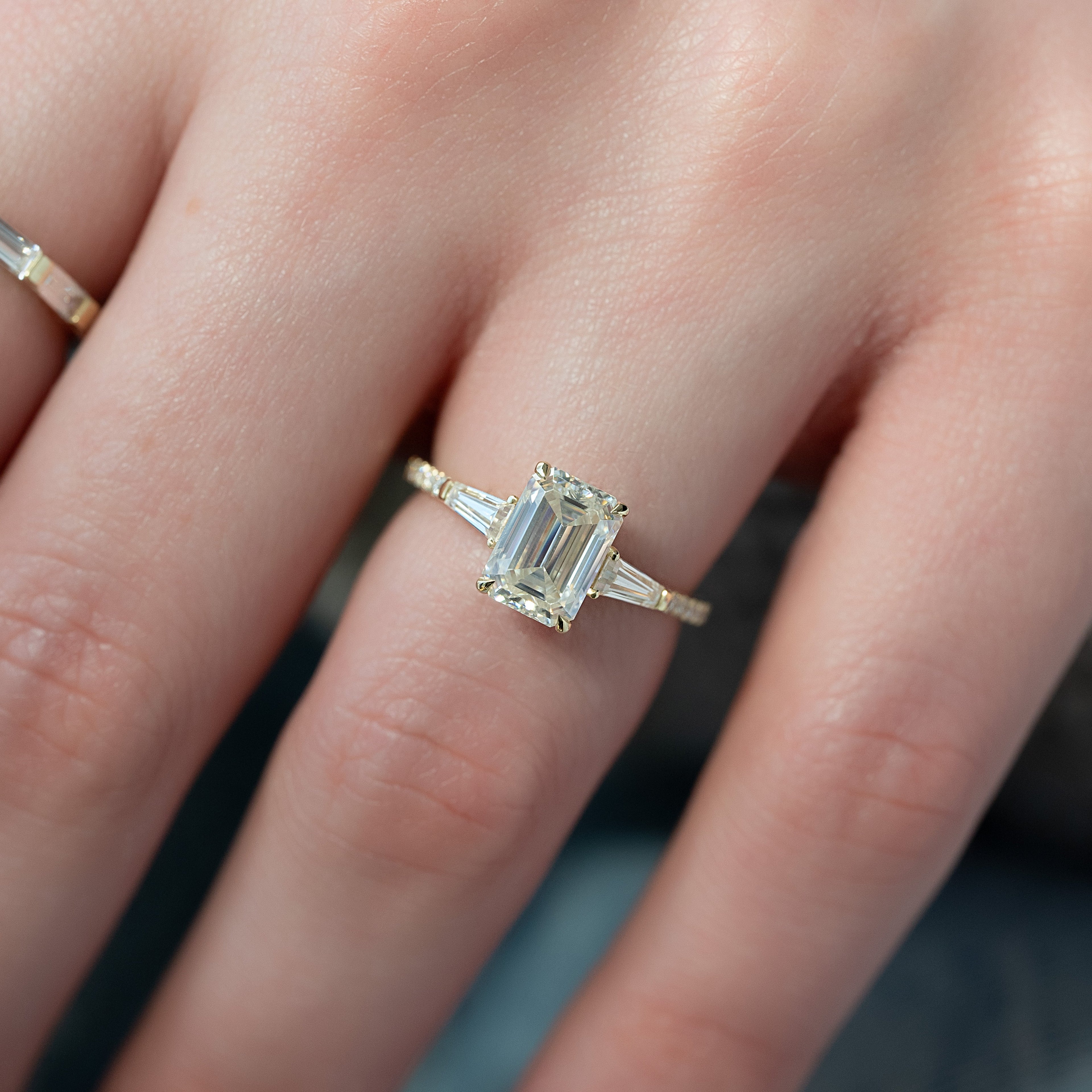 1.0 - 3.50 CT Emerald Cut Lab Grown Diamond Pavé Engagement Ring