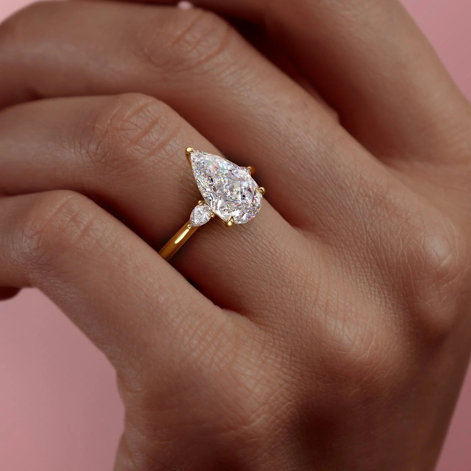 1.0 - 3.50 CT Pear Cut Lab Grown Diamond Three Stone Engagement Ring