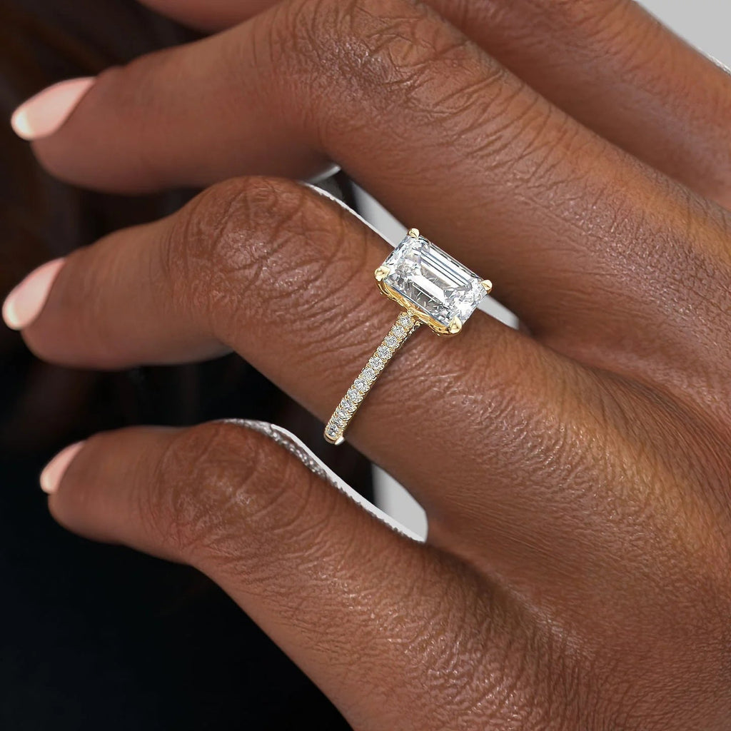 1.0 - 3.50 CT Emerald Lab Grown Diamond Pavé Setting Engagement Ring