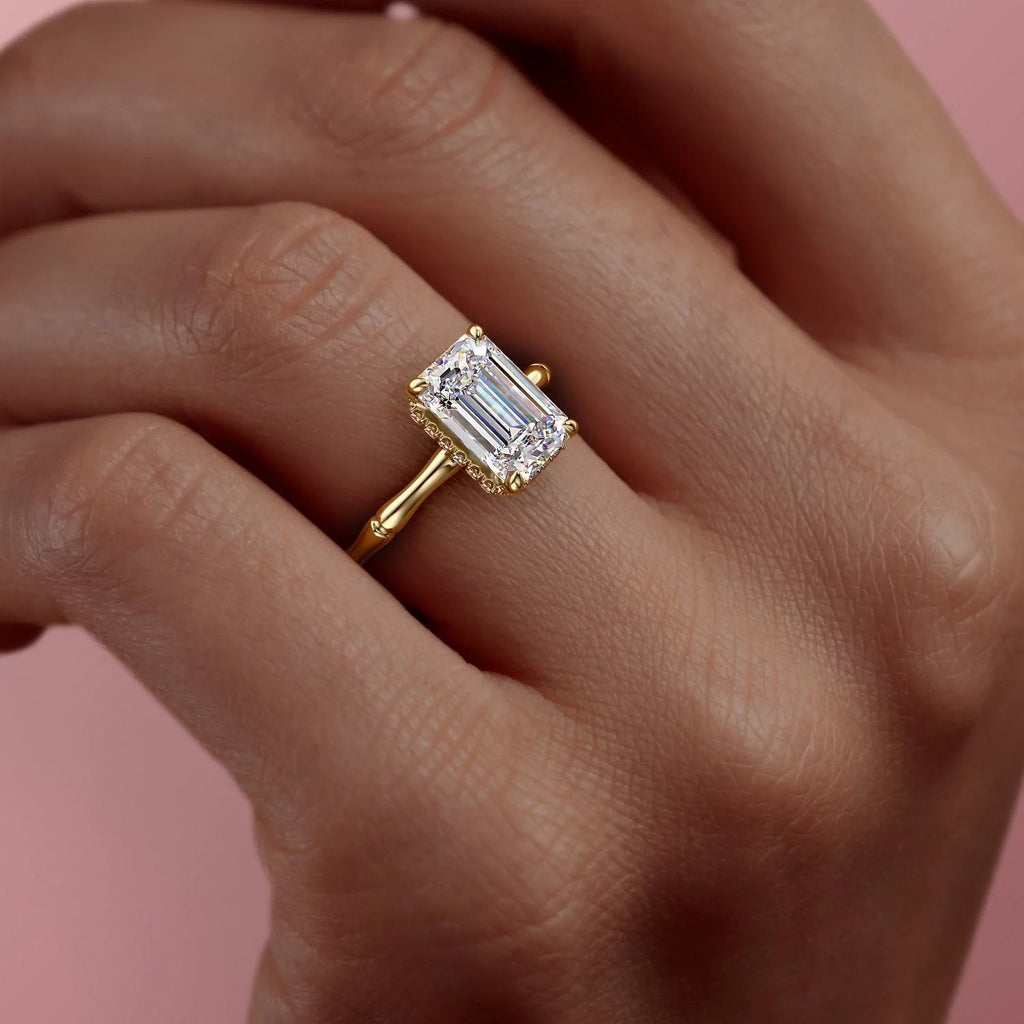 1.0 - 3.50 CT Emerald Cut Lab Grown Diamond Hidden Halo Engagement Ring