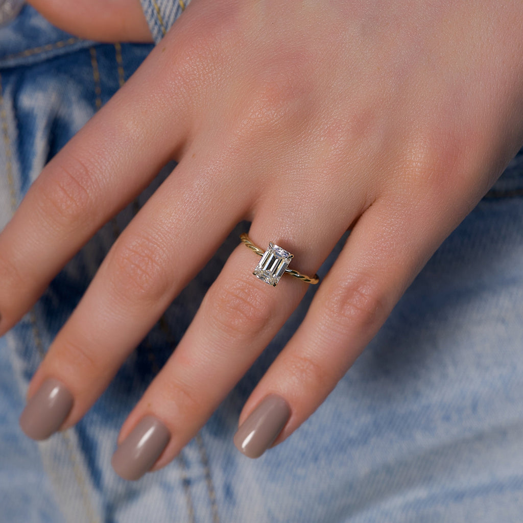 Emerald Cut Lab Grown Diamond Hidden Halo Engagement Ring – 1.0 - 3.50 CT
