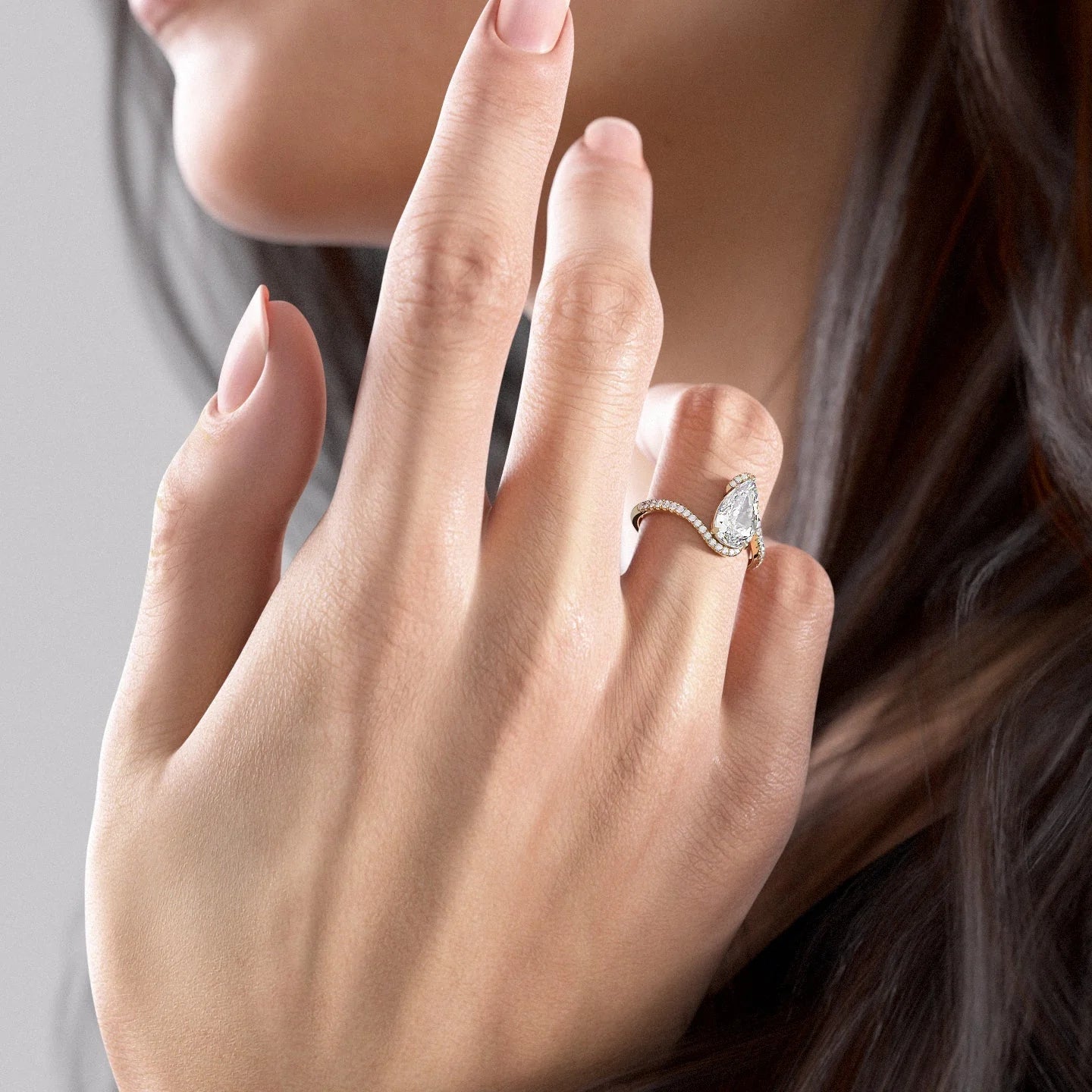 1.0 - 3.50 CT Pear Cut Lab Grown Diamond Bypass Engagement Ring