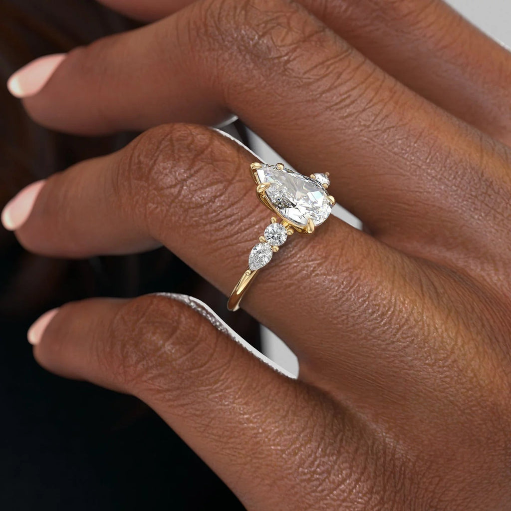Elegant Pear Lab Grown Diamond Five Stone Engagement Ring – 1.0 - 3.50 CT
