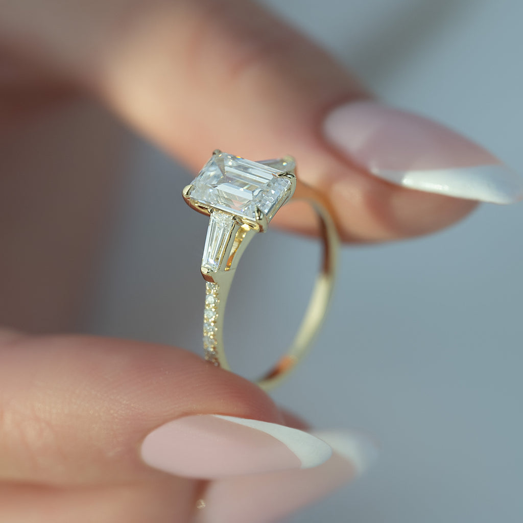 1.0 - 3.50 CT Emerald Cut Lab Grown Diamond Pavé Engagement Ring
