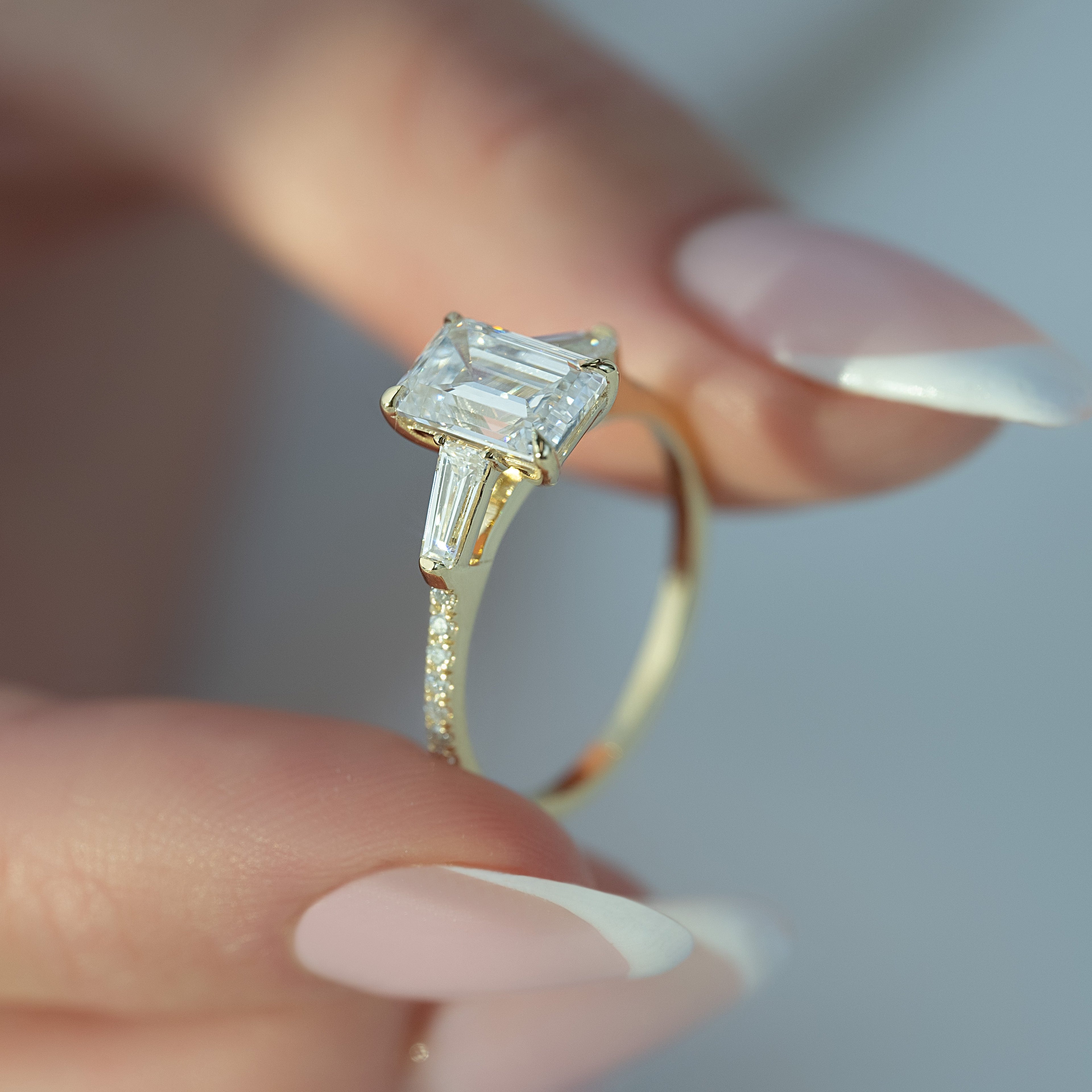 1.0 - 3.50 CT Emerald Cut Lab Grown Diamond Pavé Engagement Ring
