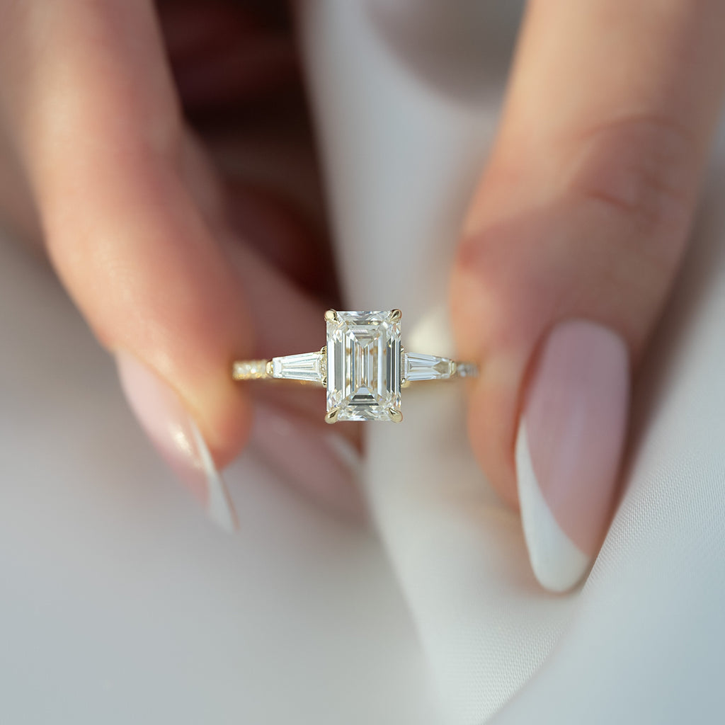 1.0 - 3.50 CT Emerald Cut Lab Grown Diamond Pavé Engagement Ring
